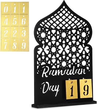 DoubleFill Ramadan Calendar Set 30 Days Wooden Ramadan Advent Calendar Eidom Barak DIY Countdown Calendar,Ramadan Decoration,Ramadan Table Decoration,Ramadan Party Islamic Accessories Black