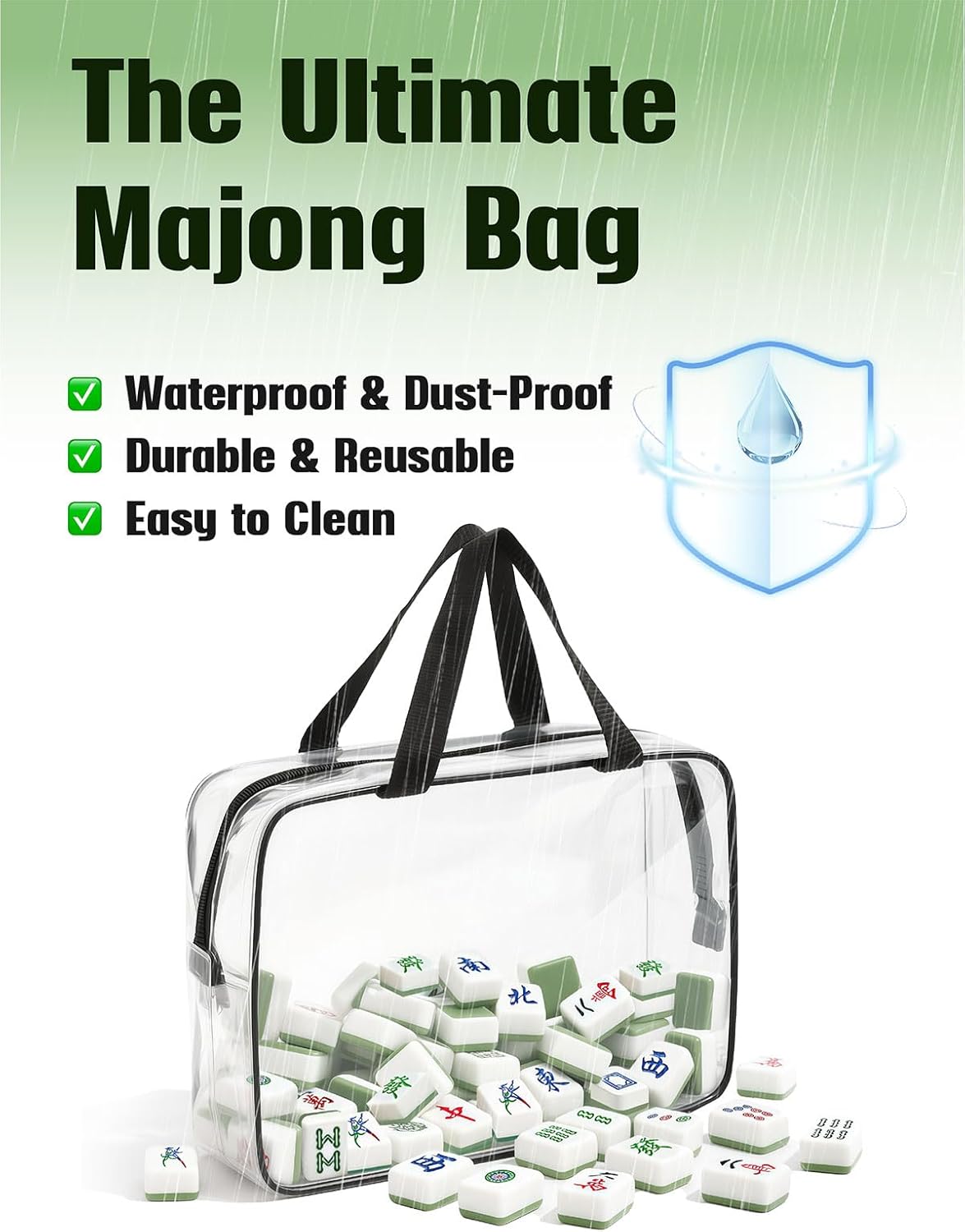 Transparent Mahjong Tile Bag with Zipper, PVC Clear Waterproof American Mahjong Bag for Storage & Travel, mah jongg Carrying Case with Handles, mahjongg Accessories and Gifts for Parties, (Case Only)