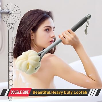 Shower Body Brush,Soft Bristles & Loofah Back Scrubber Bath Mesh Sponge | Beautiful Pumpkin Shape Loofah Long Handle Shower Brush for Skin Exfoliating,Massage Bristles for Wet,Dry,Men and Women(Grey)