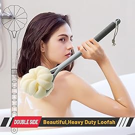 Shower Body Brush,Soft Bristles and Beautiful Pumpkin Loofah 14 Long Handle Back Scrubber Bath Mesh Sponge for Skin Exfoliating Bath,Massage Bristles Suitable for Wet or Dry,Men and Women (Grey)