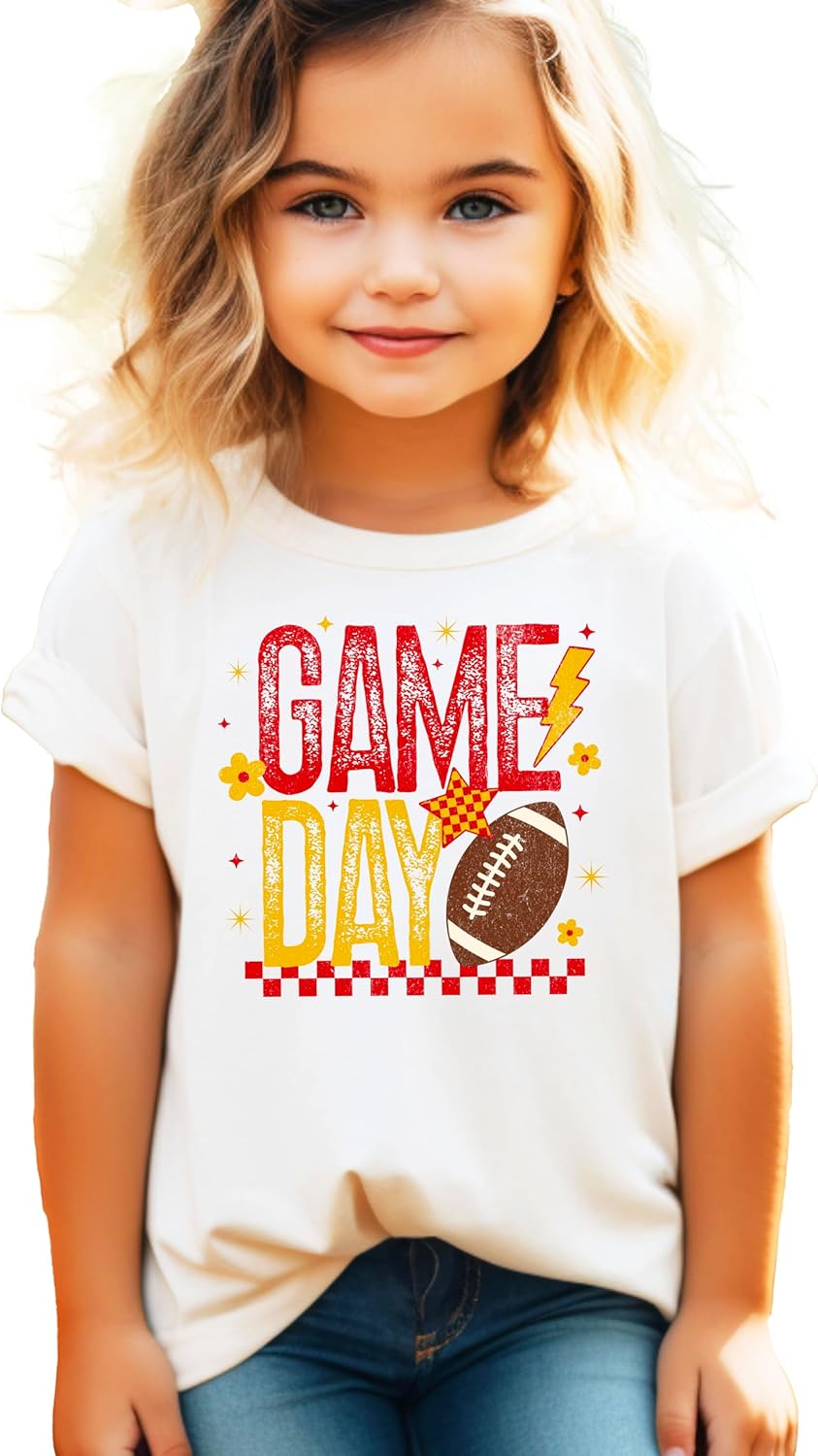 Olive Loves Apple Trendy Game Day Shirt and Bodysuit Red and Yellow Football T-Shirt for Women, Kids, and Baby