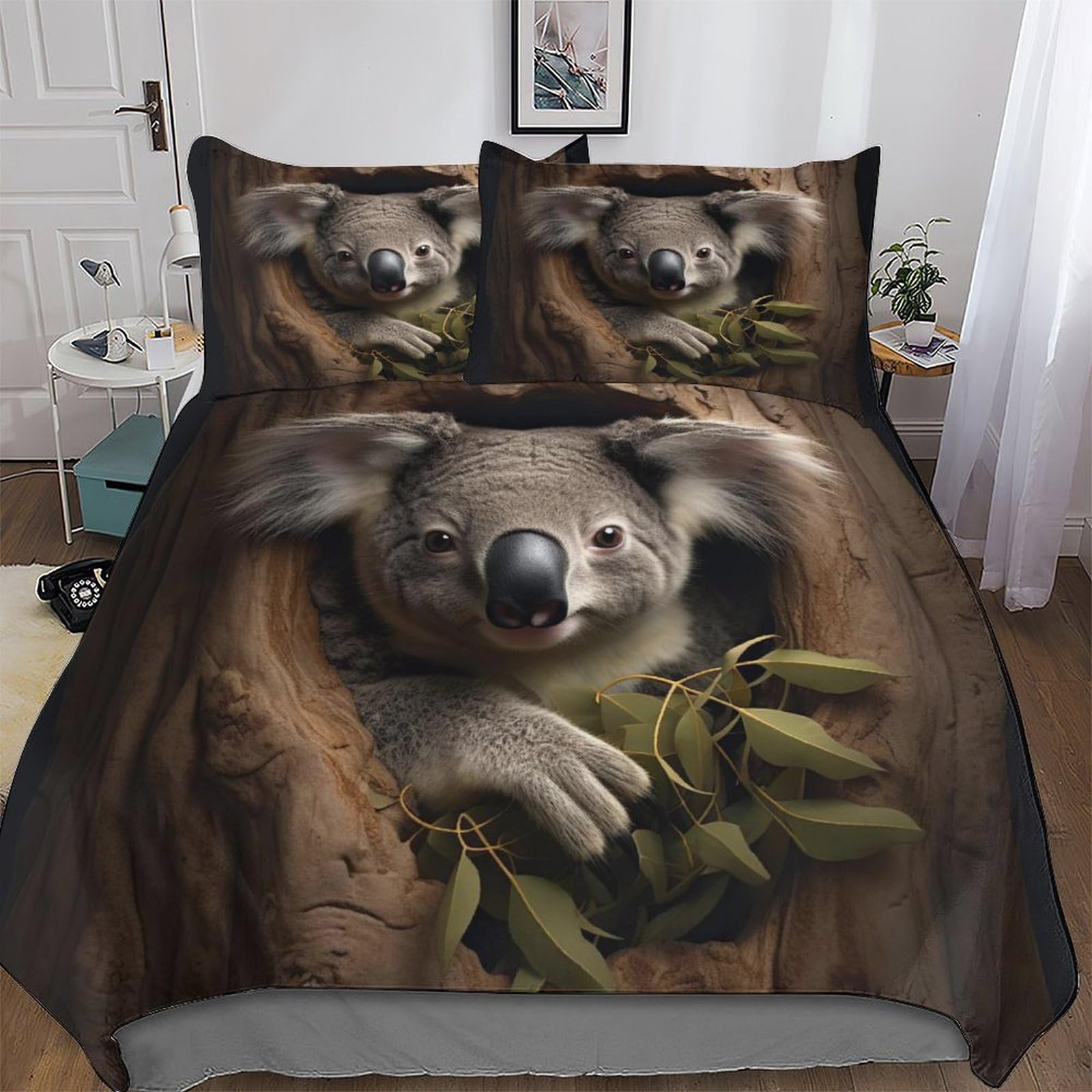 Housse de couette koala 220x240 cm avec 2 taies d'oreiller pour lit double