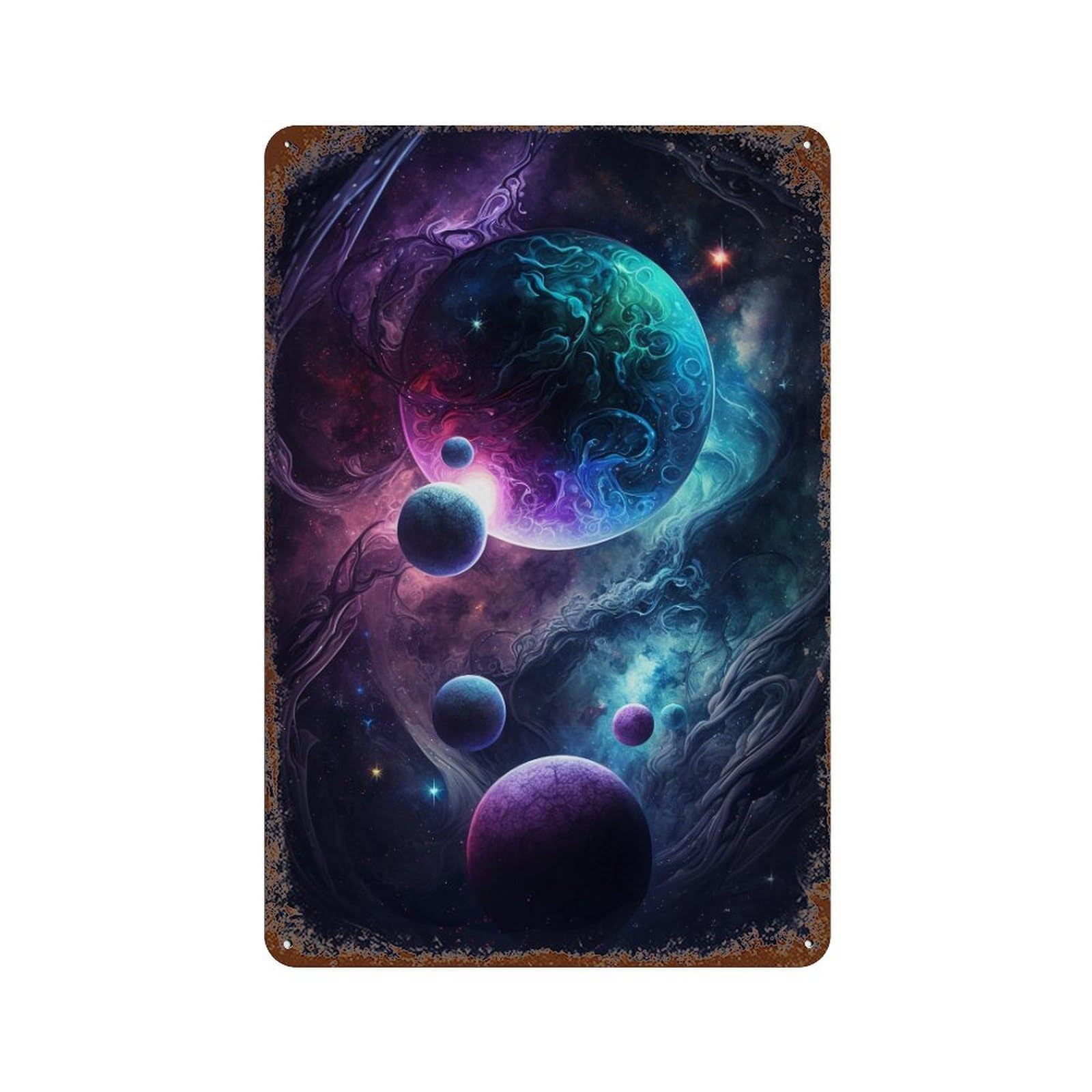 Rustic Tin Plaque Cosmic Nebula Artwork 11.8"x7.9", Vintage Wall Decor for Pub, Kitchen And Man Cave Decor