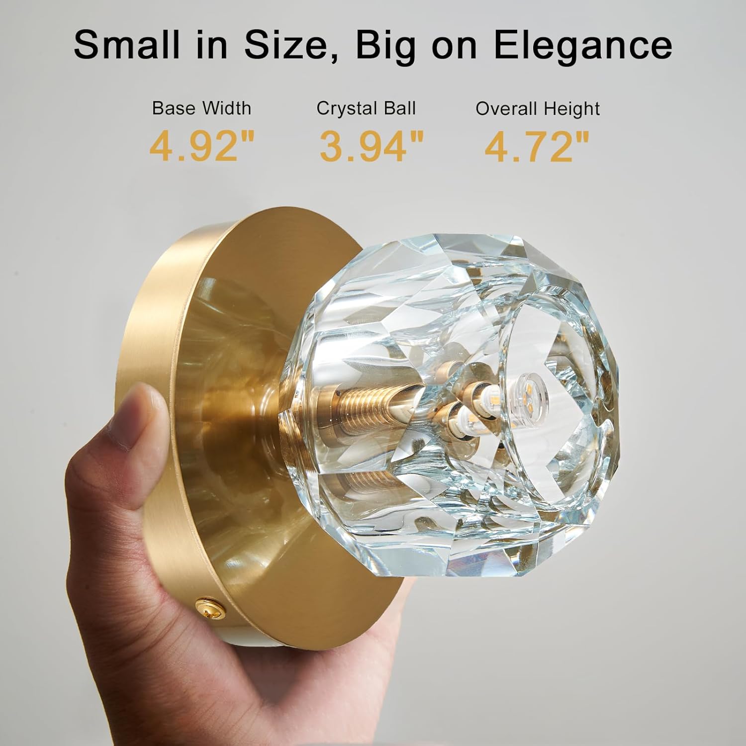 Crystal Small Chandelier Light Fixture: K9 Crystals Brass Semi Flush Mount Ceiling Lights - Gold Globe Wall Sconce - Modern Mini Chandeliers for Bedroom Hallway Bathroom Living Room Entrance Closet