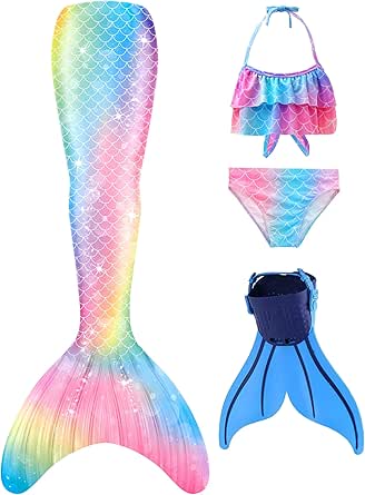 Mermaid Tails with Mono Fin Sparkle Mermaid Swimsuit for Kids Girls Boys