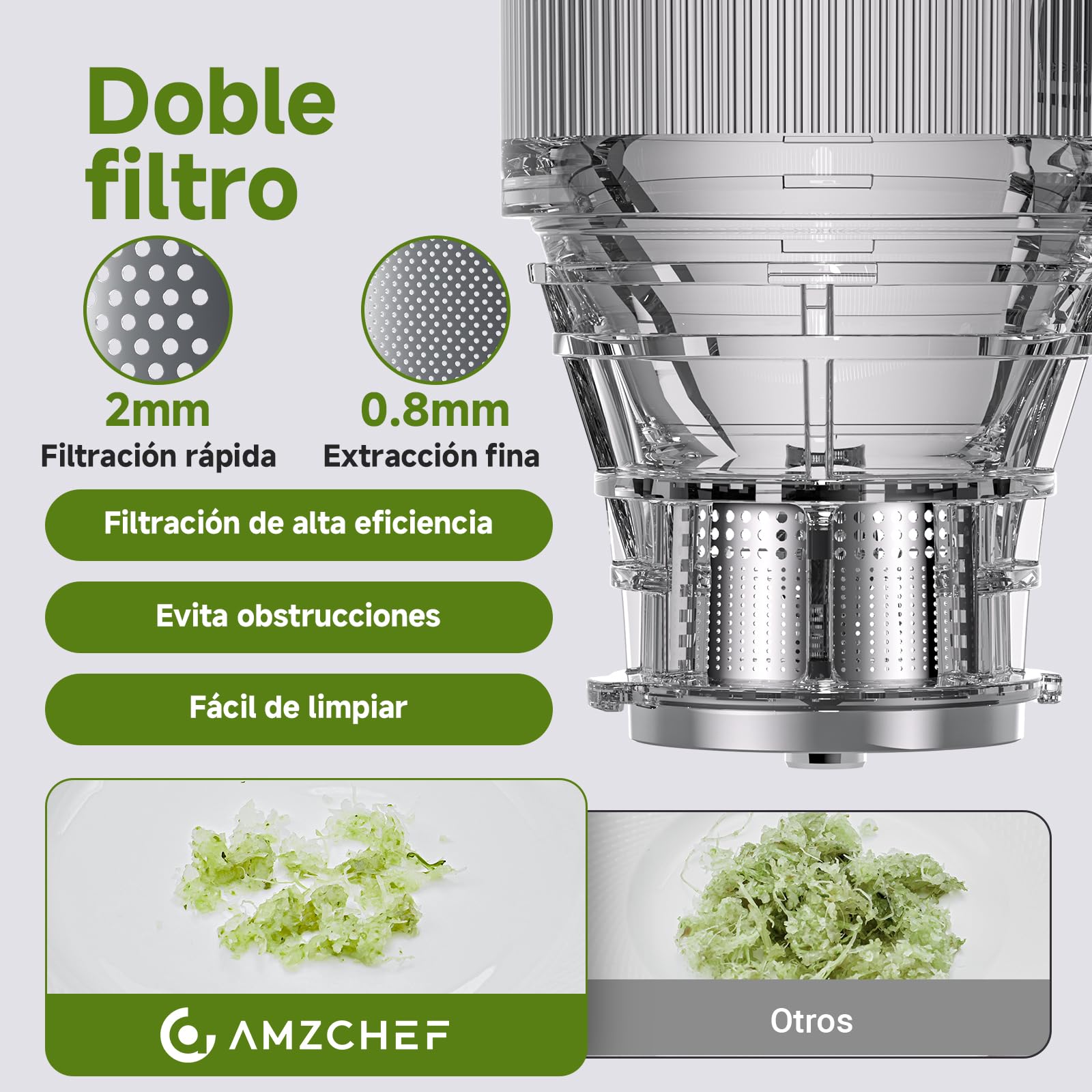 AMZCHEF Extractor de Zumos Lento – Abertura Ancha de 118MM para Frutas y Verduras Enteras – Motor Silencioso de 180W – Alto Rendimiento de Zumo, Fácil de Limpiar