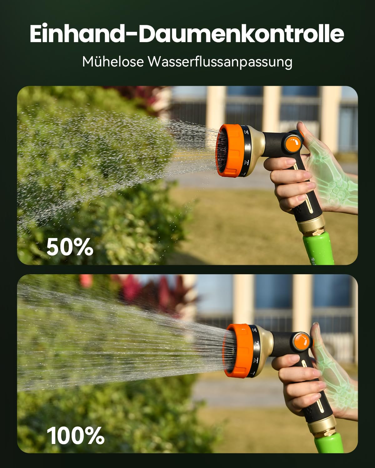 RAINPOINT Gartenbrause, Metall Garten Handbrause mit 10 Bewässerungsmuster, Mühelose Wasserfluss-Regelung, Hochdruck Gartenschlauch Spritze für Bewässerung, Autowaschen, Orange