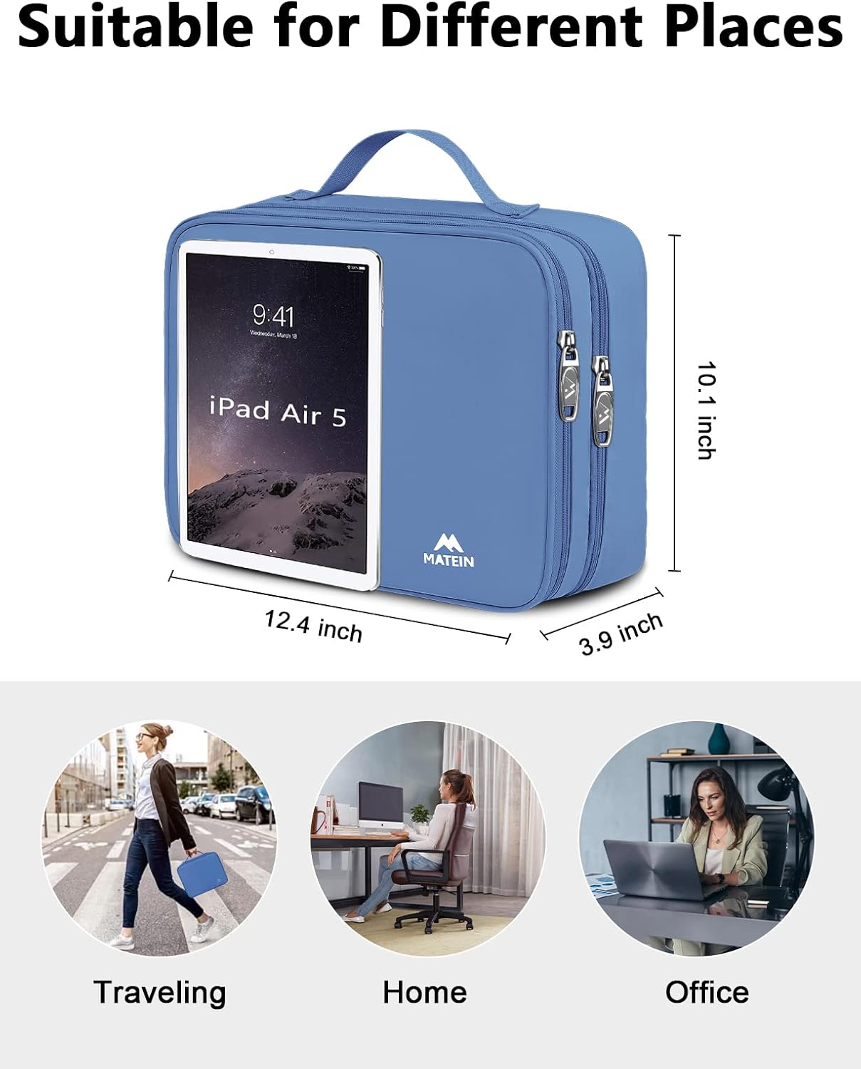 MATEIN Cable Organizer Bag, Large Travel Tech Organizer Water Resistant Electronic Accessories Case with Handle for IPad, Cables, USB, Hard Drive, Double Layers Travel Gift for Men and Women, Blue