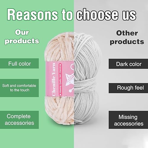 Miniatura 4 de Hilo de terciopelo de felpilla, hilo para tejer a ganchillo con agujas de ojo grande, para manualidades, tejer hilo de chenilla suave para hacer