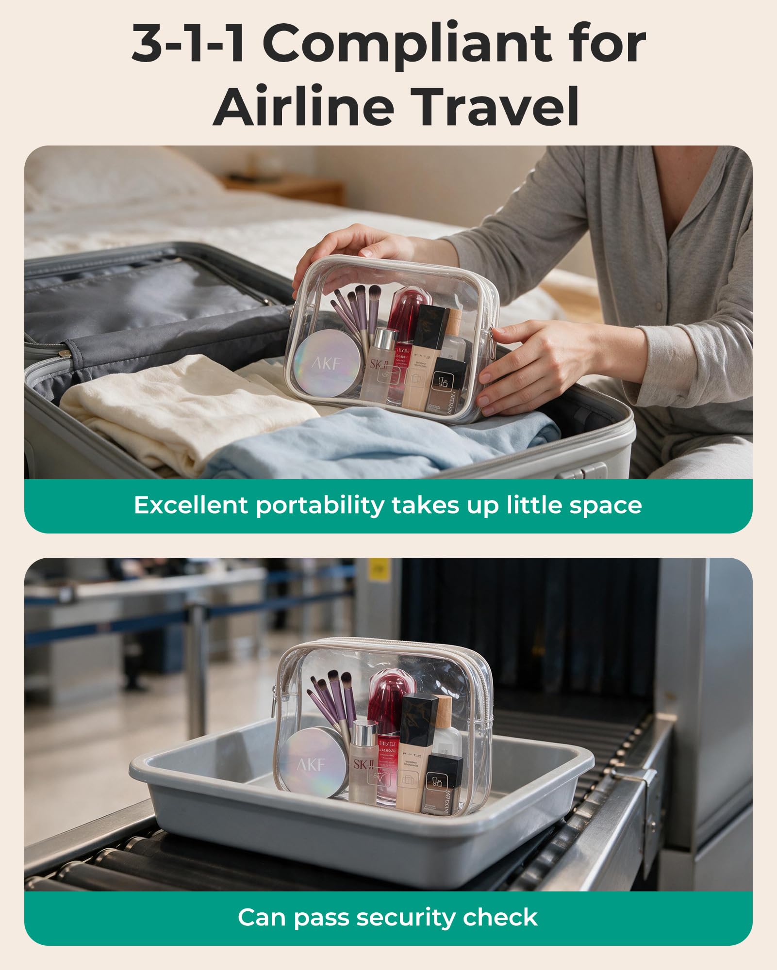 BAGSMART Kulturbeutel zum Aufhängen, Reise-Make-up-Organizer mit TSA-zugelassener transparenter Kosmetiktasche, Make-up-Tasche für Toilettenartikel in voller Größe