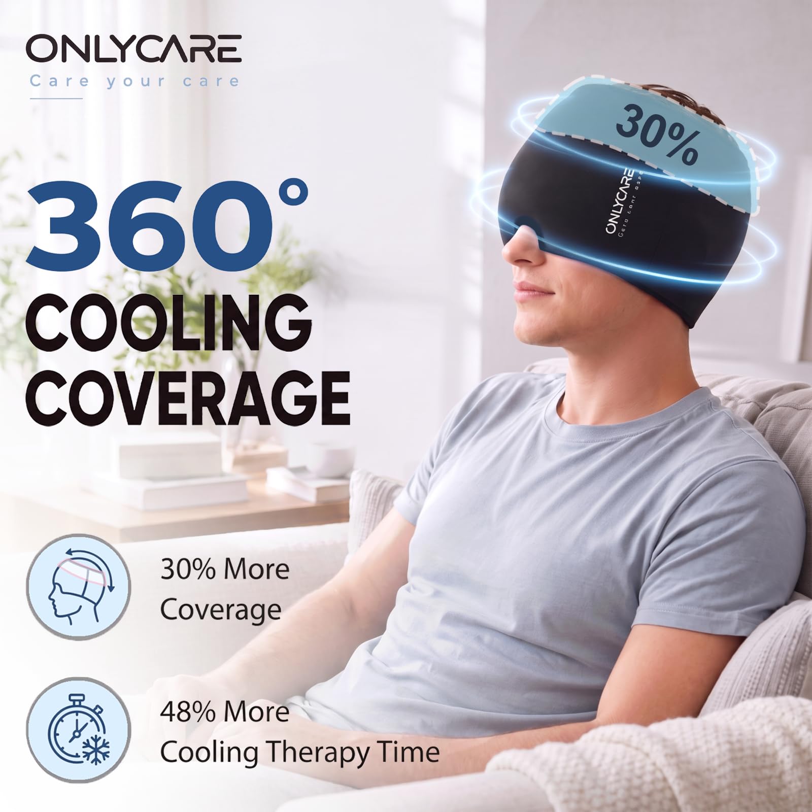 ONLYCARE Migraine Relief Cap, Headache Relief Cap Ice Pack Mask Head Wrap — Amazon image 4