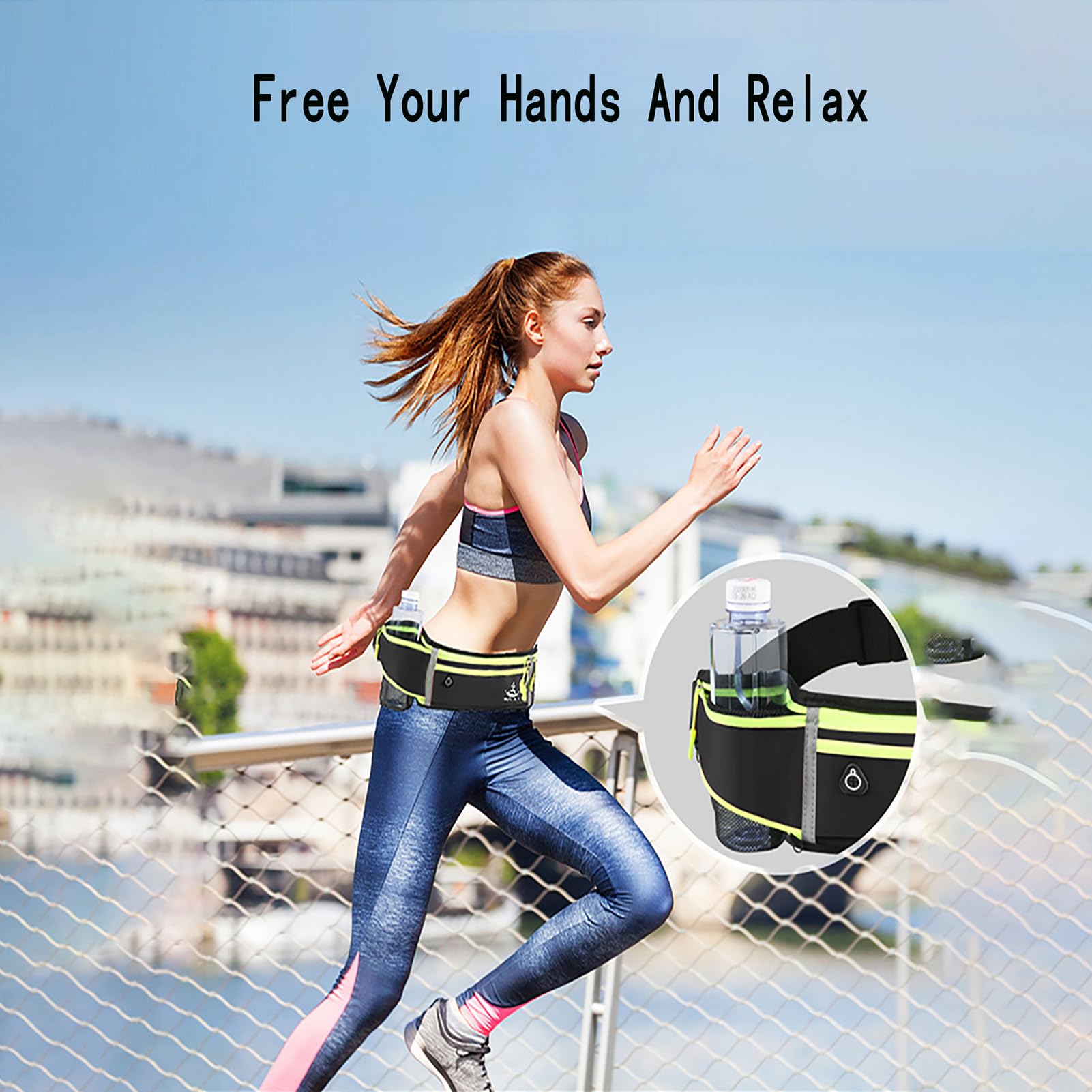 KNAOSCBZY 4 Pocket Adjustable Running Belt Waist Pack, Lightweight Bounce-Free Waist Pack for iPhone,Gym, Marathon, Cycling Workout