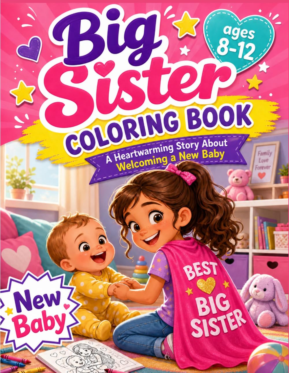 Big Sister Coloring Book ages 8-12: A Heartwarming Story About Welcoming a New Baby, Family Bonding, Love, Jealousy, and Magical Childhood Memories