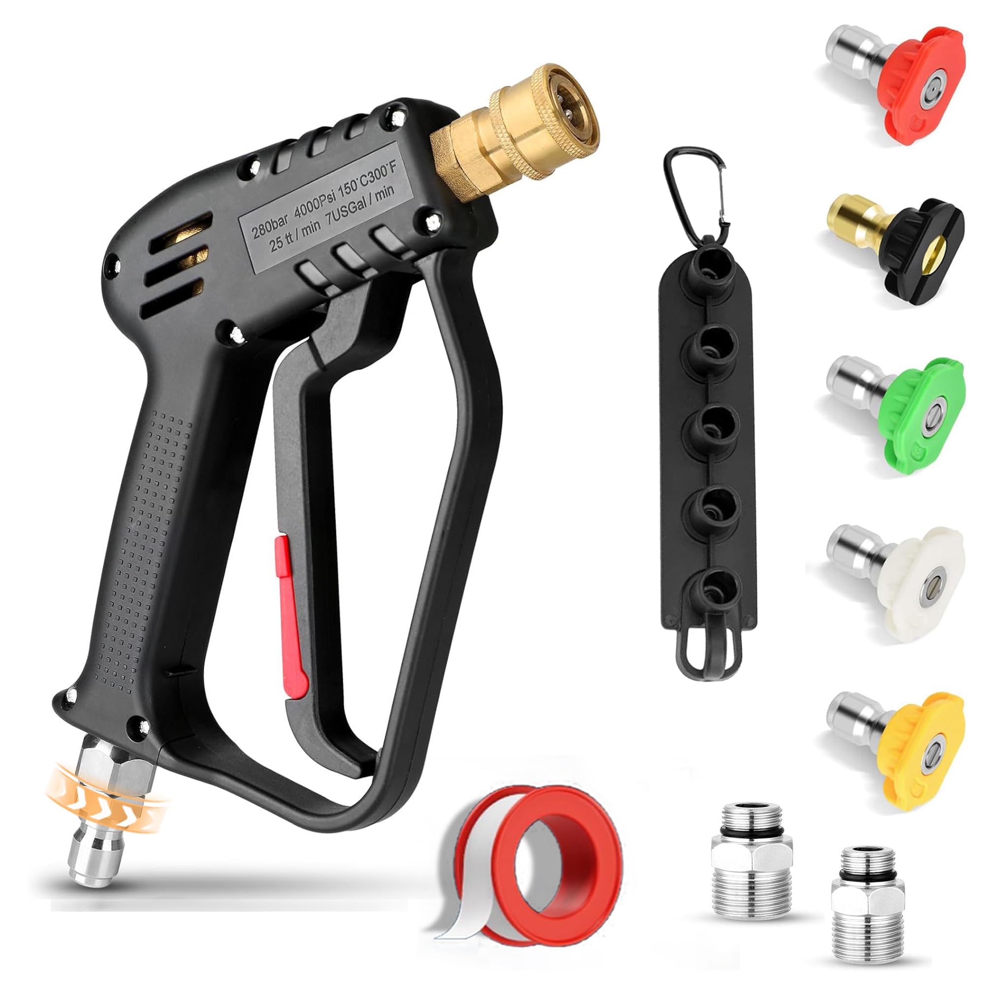 Pressure Washer Short Gun with Swivel - 3/8" Male Plug and 1/4” Quick Connector Coupler - Power Washer Gun, High Pressure Water Handle, Car Wash Foam Gun Compatible with Foam Cannon (With Nozzles Set)