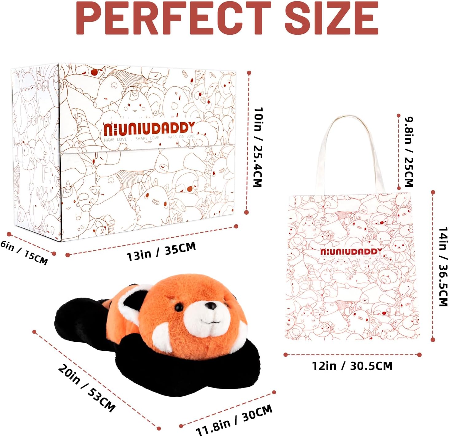 Niuniu Daddy Red Panda Weighted Stuffed Animals, 3.3lb Weighted Plush Red Panda Toys for Adult Kid Girl, Giant Stuffed Plush Pillow as Gift for Valentine Include Bag Sticker Card - Image 5