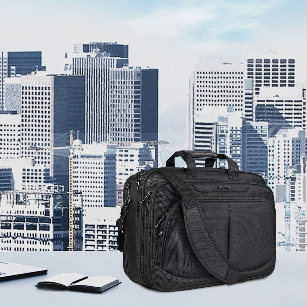 Rеvіеw KROSER Laptop Bag For 17 Laptop Briefcase Water-Repellent Expandable Computer Bag Business Messenger Bag Shoulder Bag for School/Travel/Women/Men-Black