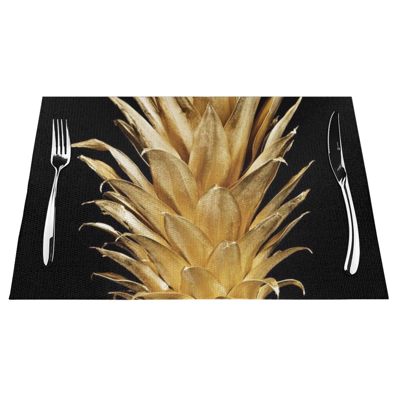 Tovaglietta tessuta con stampa ananas dorata, antiscivolo, isolamento termico, per cucina, ristorante, caffè, set da 1 pezzo, 4 pezzi, 6 pezzi.