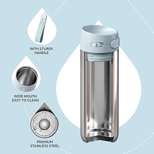 Miniatura 3 de IDEUS Botella de agua aislada de acero inoxidable de 17 onzas con tapa de botón y taza de viaje a prueba de fugas para bebidas calientes y frías, se