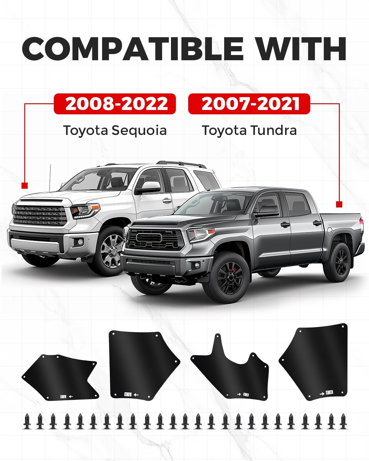 HECASA Front Splash Guards Fender Liner Shields w/Clips Compatible with 2007-2022 Toyota Tundra Sequoia Replace for 53737-0C030 53736-0C030 53739-0C020 Apron Seal Mud Flaps Mudflaps Mudguards 4Pcs