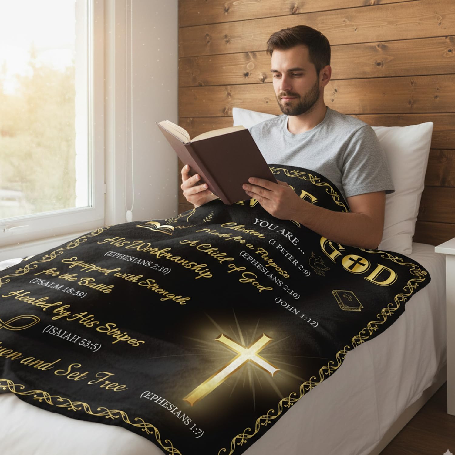Man of God Gift Blanket - Christian Gifts for Men Religious Inspirational Spiritual Gifts for Mens Dad Husband Soft Lightweight Flannel Throw Blanket for Home Sofa Couch Bed 60 x 50 Inches - Image 3