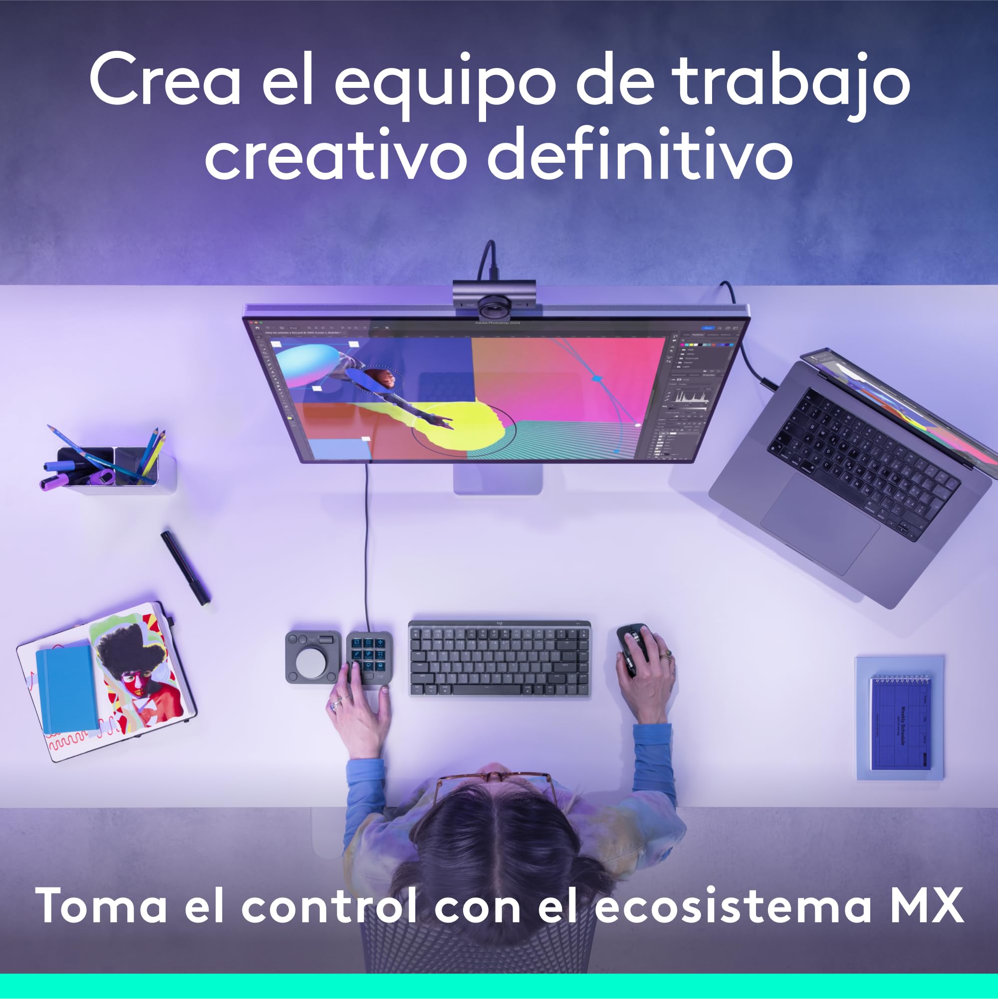 Logitech MX Creative Console, keypad programable | 9 teclas LCD, dial control, diseño gráfico, edición vídeo, fotografía, compatible Adobe, Zoom, Spotify - Grafito