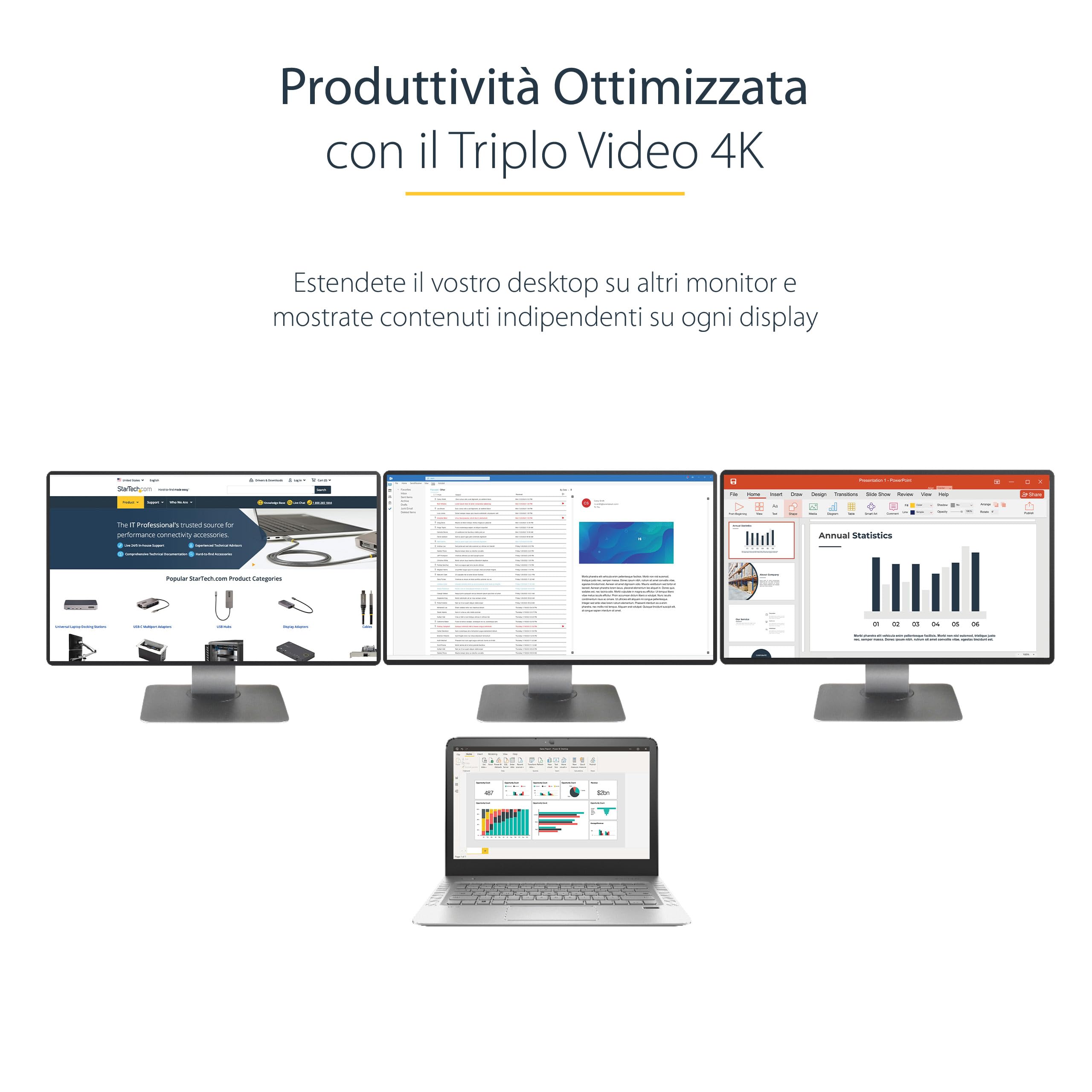 Docking Station StarTech USB-C Triplo Monitor - 3 Display 4K, 5 Porte USB, Ethernet, 100W PD - Foto 4