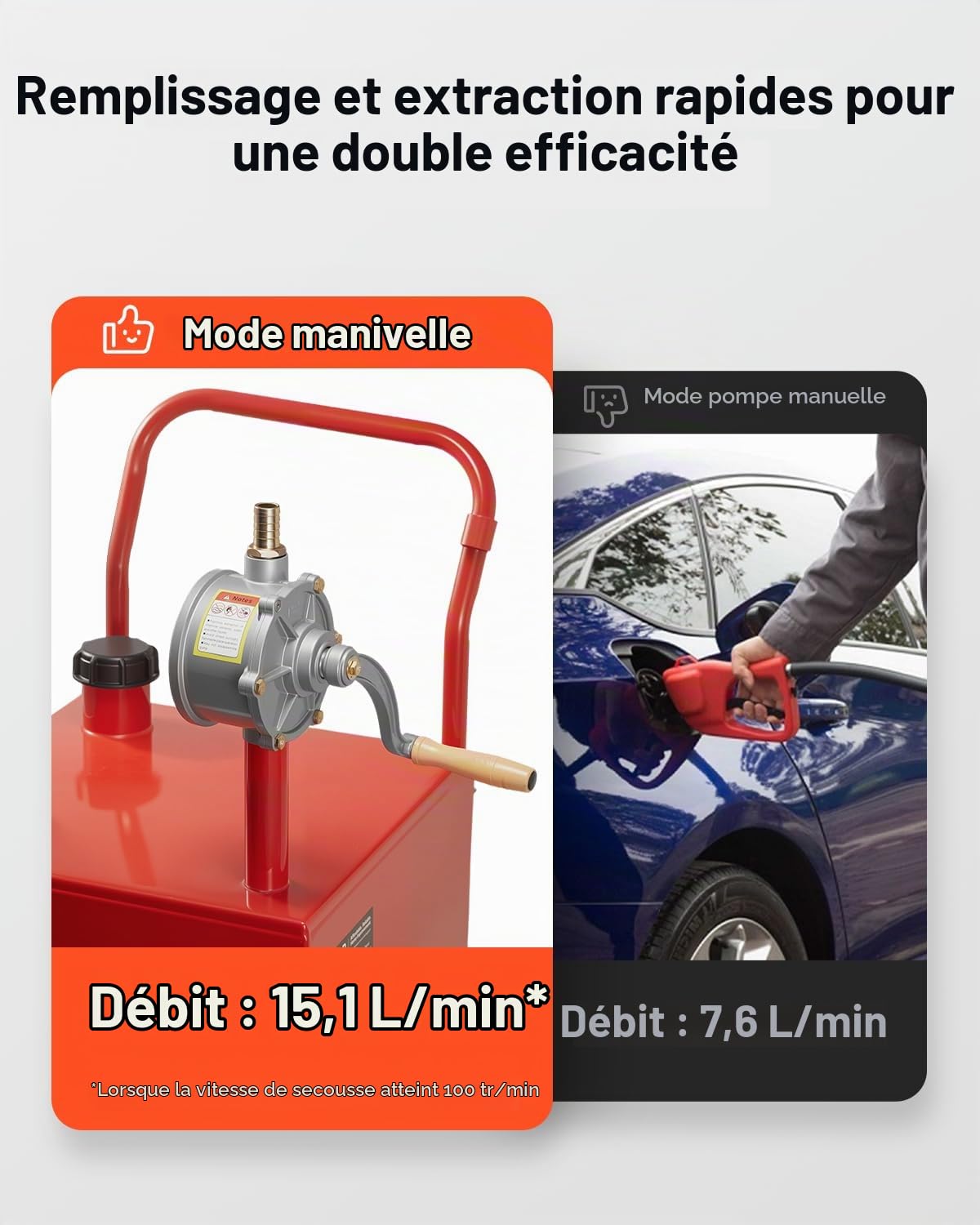 VEVOR Bidon d'Essence et Diesel sur Roues, 151,4 L, Réservoir de Carburant avec Pompe de Transfert Manuelle, Tuyau 3 m, Chariot Ravitaillement Stockage Carburant pour Voitures, Tondeuses, VTT, Bateaux