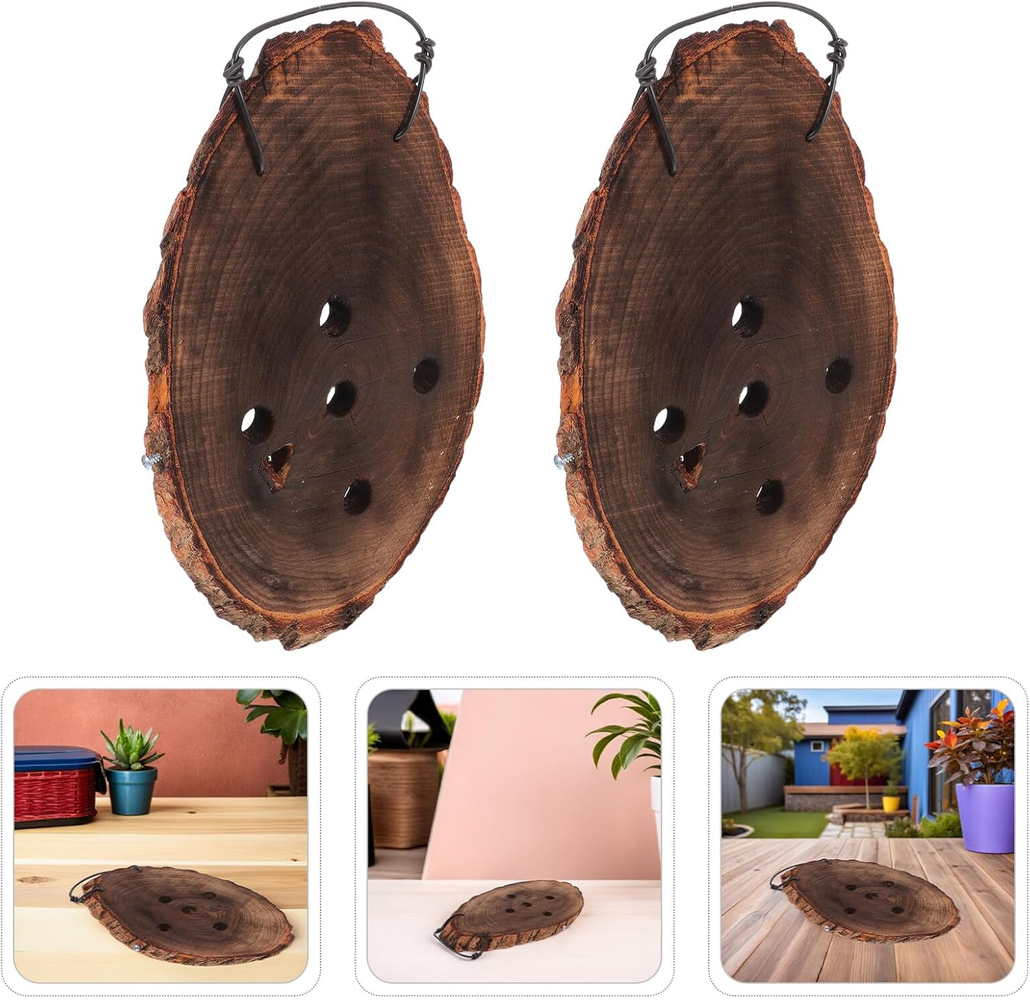 Solid Wood Fern Hanging Board and Orchid Mounting Wall Planter, Oval 15x30cm 2pcs, Vertical Garden Plant Holder for Indoor and Outdoor Wall Display