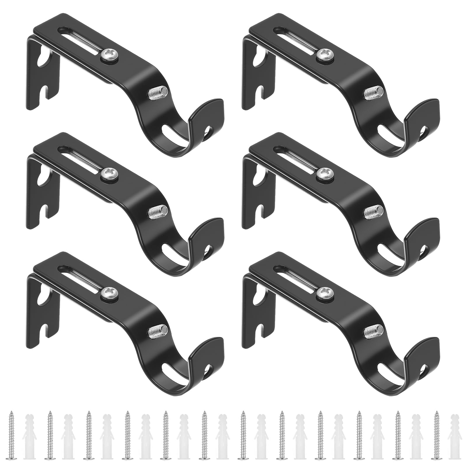 Pack of 6 Metal Curtain Rod Brackets, Adjustable Curtain Rod Holder, Curtain Rod Holder, Curtains Wall Bracket, Curtain Rod Holder for Home, Office (Black)