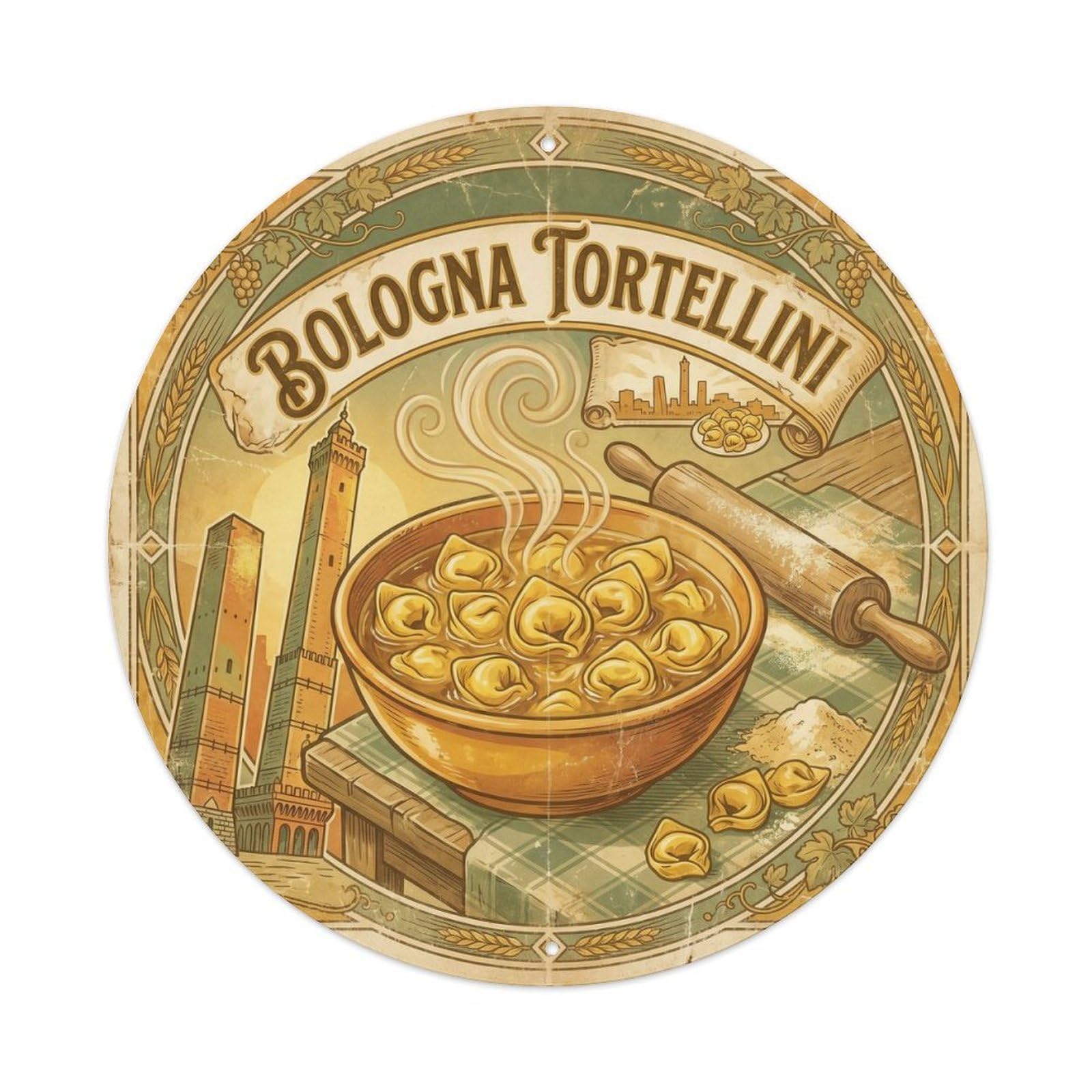 Olhnbad Style Cuisine Culture Tortellini Bologna Travel Retro Metal Tin Sign
