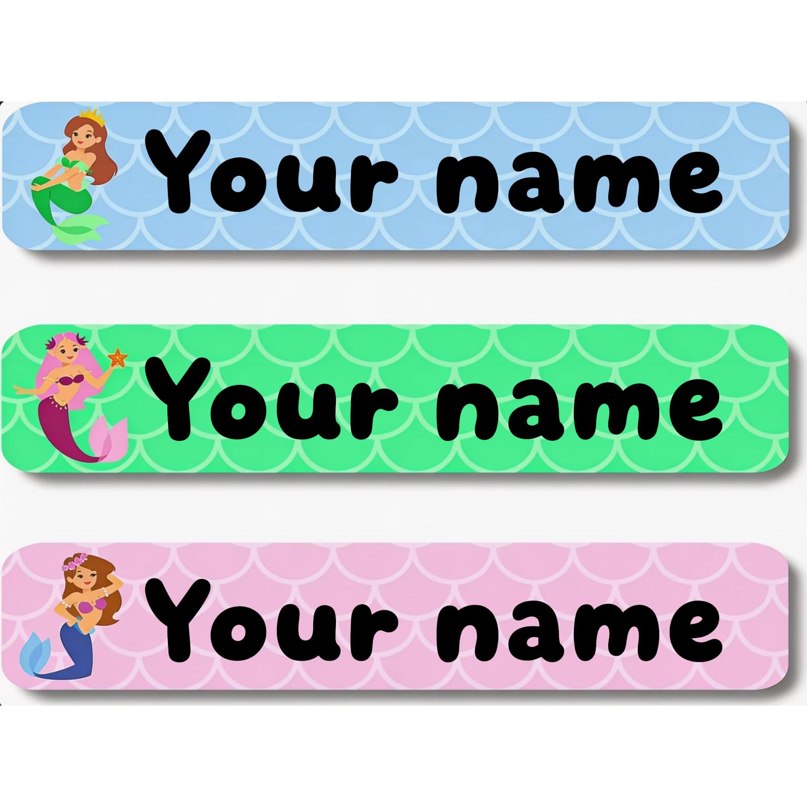 Personalized Waterproof Name Stickers for Kids, Washable Clothing Labels, Durable Name Tags for School, Kindergarten, Lunch Boxes, Books, Toys – Ideal Back to School（Long-haired Mermaid）