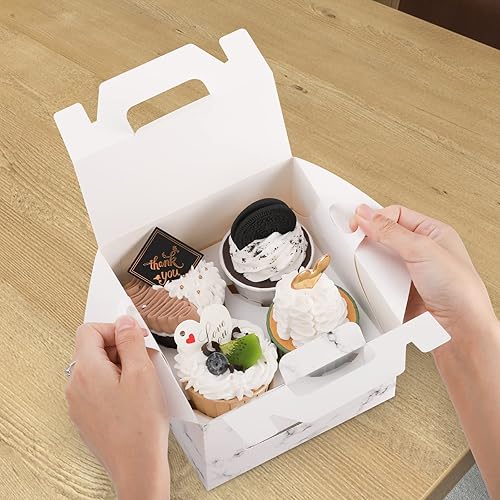 Miniatura 4 de ZEAYEA Paquete de 40 cajas para cupcakes con ventana y asa, 4 cavidades de papel para cupcakes, contenedores portátiles de pastelería, portadores de