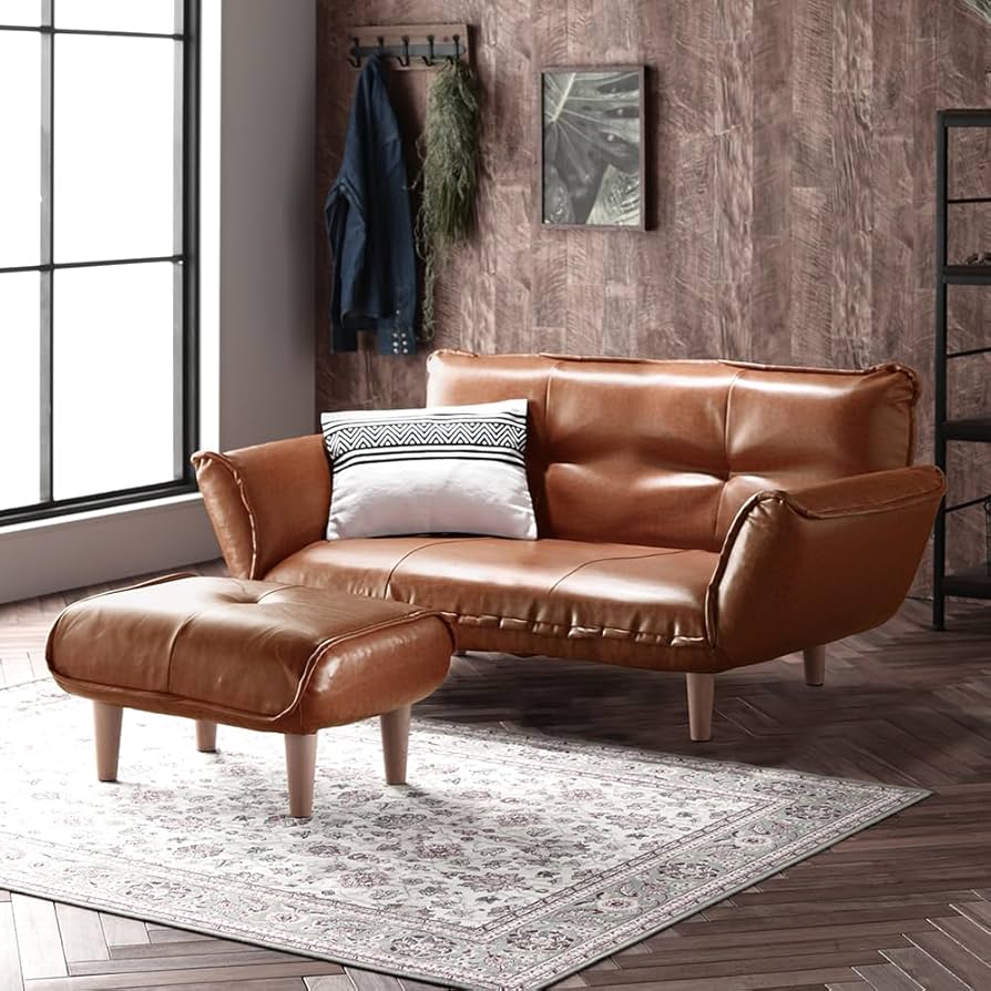 ヴィンテージ　PVCレザー　２人掛け　カウチソファ　オットマンセット ヴィンテージカウチソファ オットマンセット 【LUKAS ルーカス