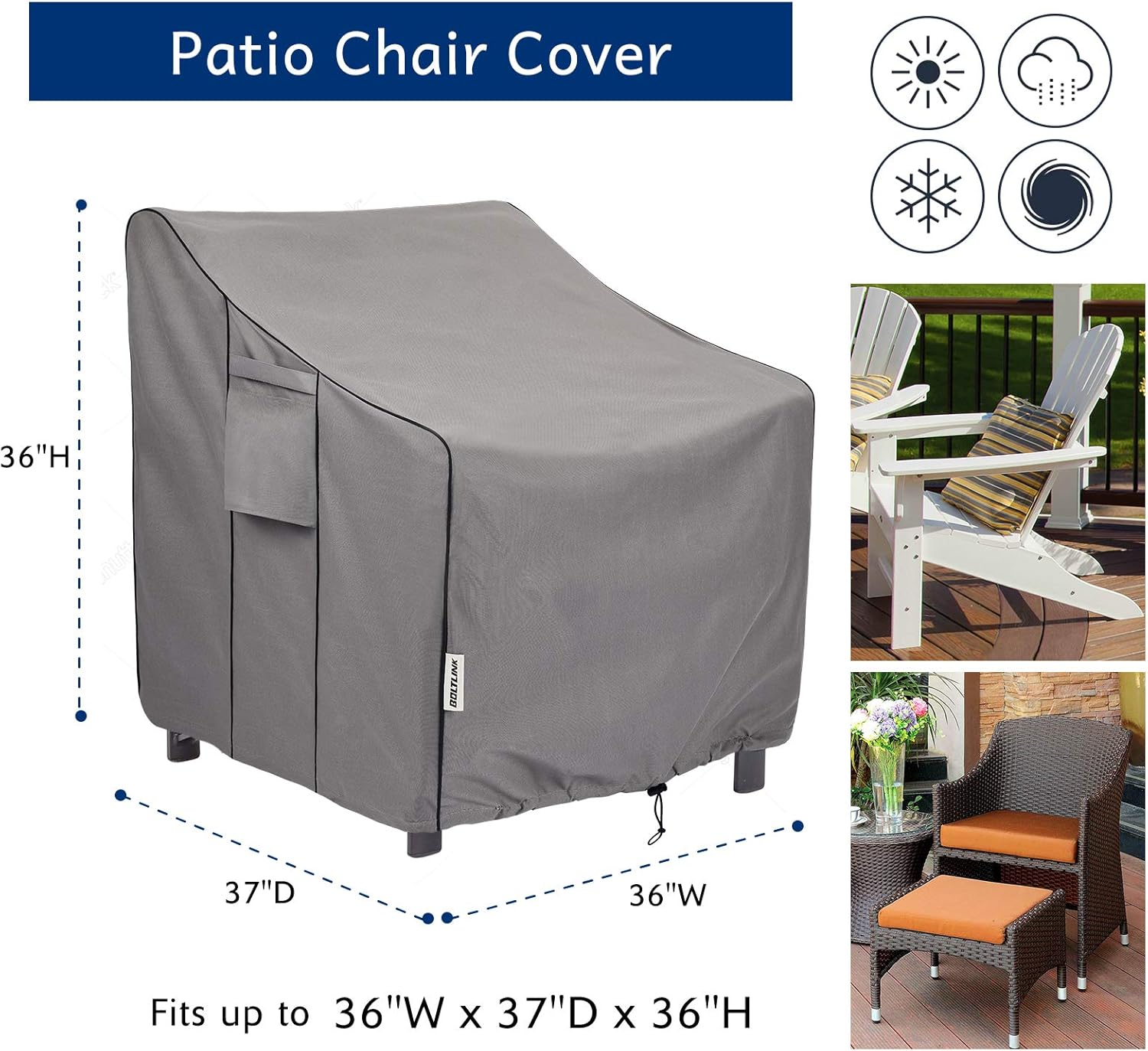 BOLTLINK Patio Chair Covers Waterproof, Heavy Duty Outdoor Furniture Covers Fits up to 36W x 37D x 36H inches -2 Pack : Patio, Lawn & Garden