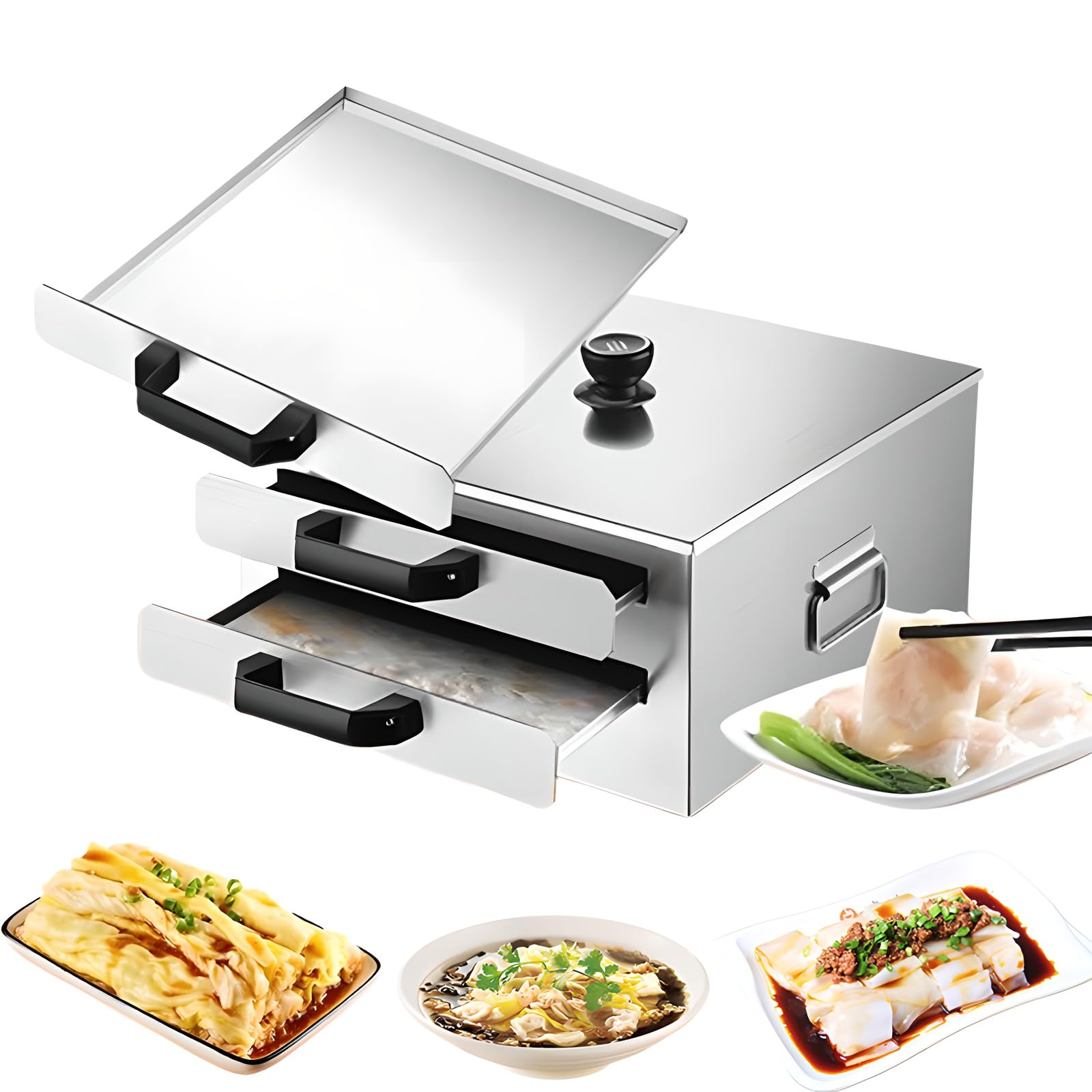 Rotoli di riso per noodle, 2000 W, vaporiera in acciaio inox con 3 vassoi sostituibili e timer per riscaldamento di panini da cucina e ristorante, vapore commerciale