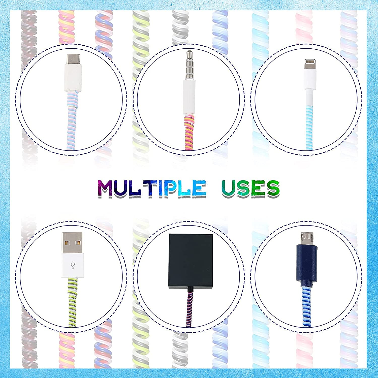 Cable Protector - 1.5 Meter/150 Cms Charging Winder | Full Size Spiral Triple Color Saver Compatible With iPhone Android Or Earphone (White) 3