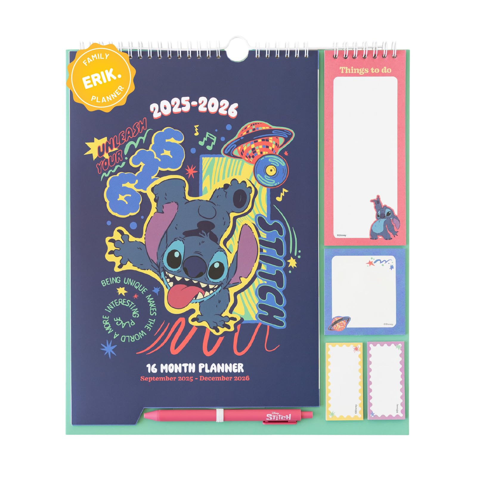 Calendario De Pared Stitch 2026, 12 Meses Con Póster Regalo, Amplio Espacio Para Notas Y Fácil Colgar, 30x30 Cm