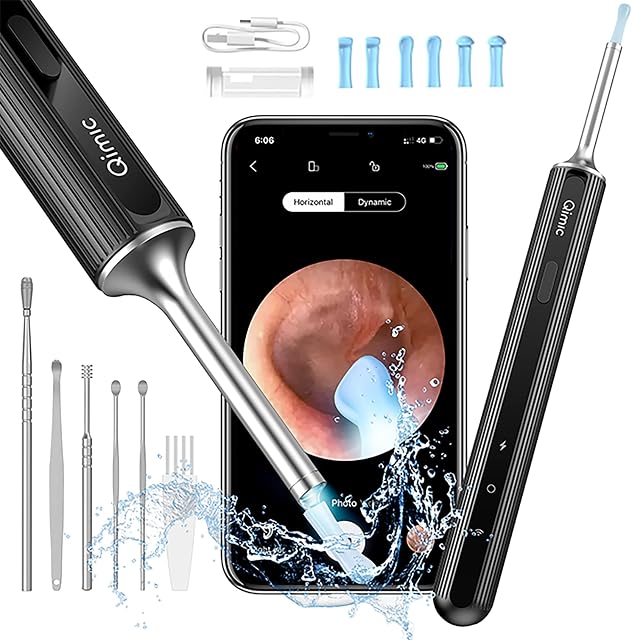 QIMIC Ear Wax Remover, 1080P FHD Wireless Ear Wax Removal Kit WiFi Ear Cleaner Camera with 6 LED Lights, 3.5mm Visual Ear Otoscope for Adults, Kids & Pets(Black)