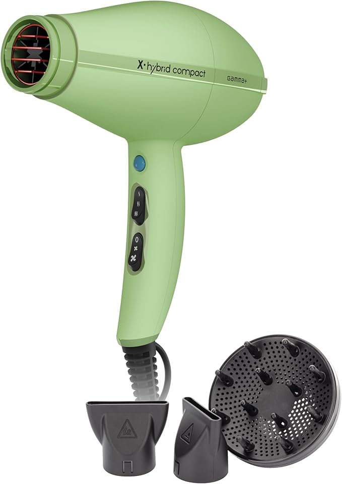 GAMMA+ Asciugacapelli Professionale X-Hybrid Compact, Phon per Capelli Leggero e Compatto, Tecnologia Ionica, Griglia Rivestita in Tormalina, 1800-2100W (Verde Matcha)