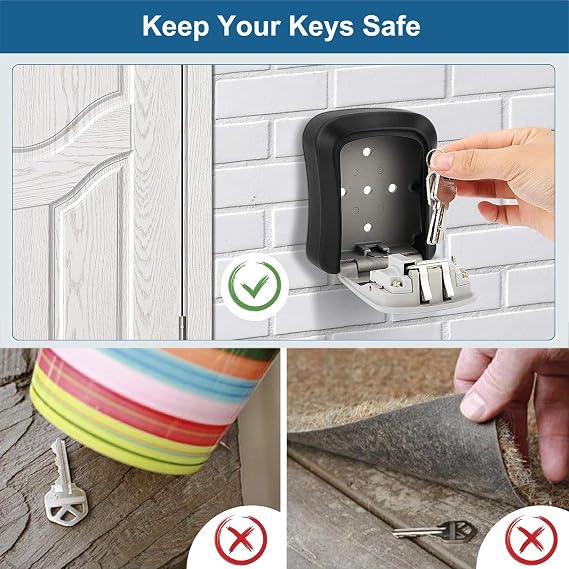 Key Safe Wall Mounted, 4 Digit Combination Key Lock Box Outdoor Indoor, Waterproof Combination Key Lock Box with Slide Cover for Home Outside Garage School Elderly Parents Spare House