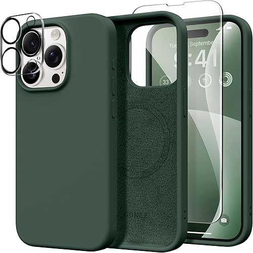 GONEZ Funda de silicona para iPhone 15 Pro Max, 2 protectores de cámara + 2 protectores de pantalla, forro de microfibra suave antiarañazos,