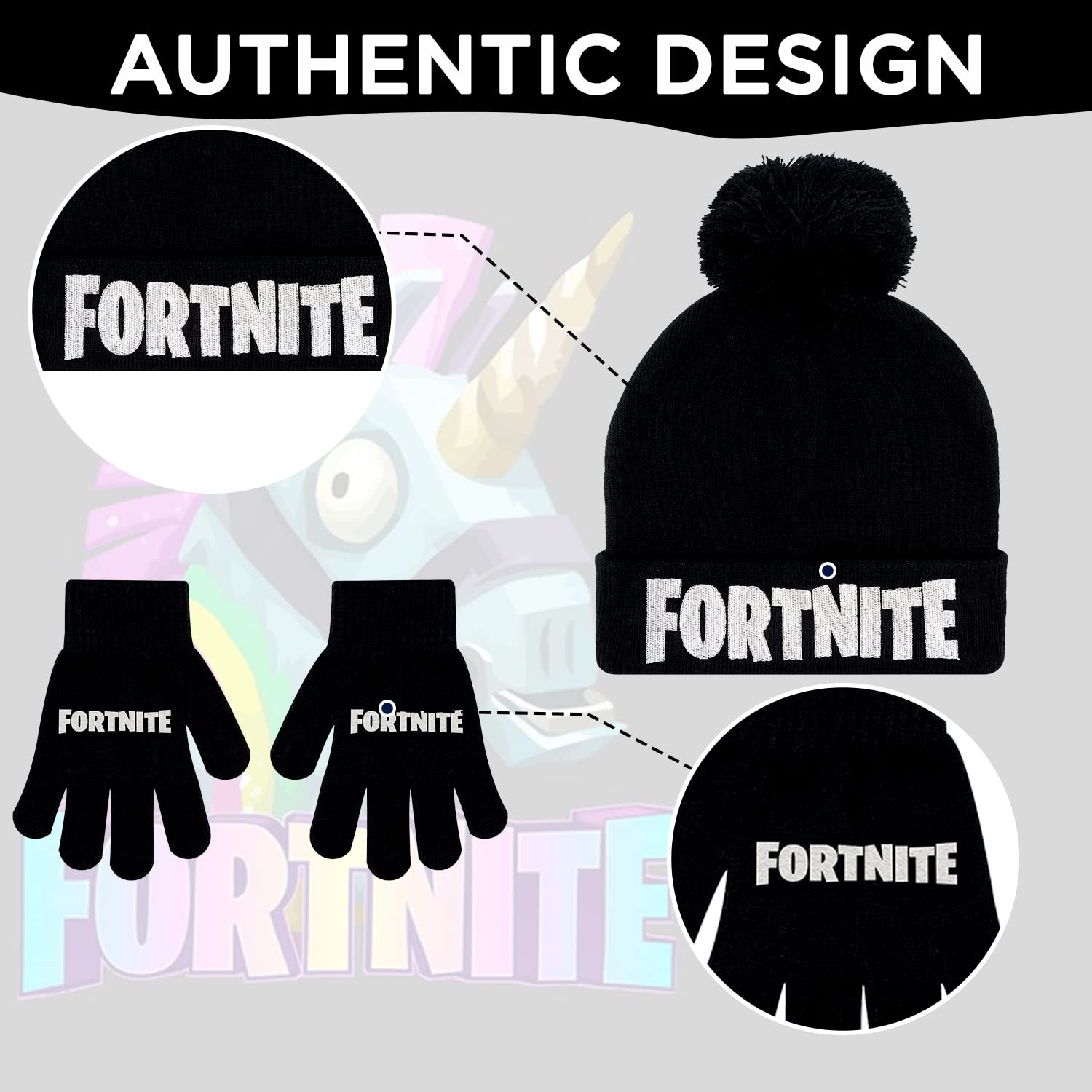 FORTNITE Jungen Winter Beanie Mütze und Schneehandschuhe für Jungen 2-teiliges Set