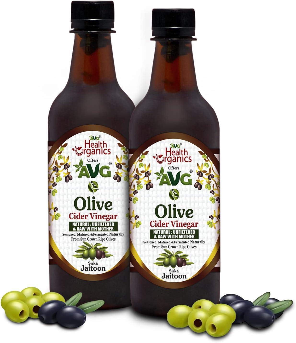 Olive Vinegar with mother, natural & unfiltered, Jaitoon Sirka, 500 ml (Pack of 2)