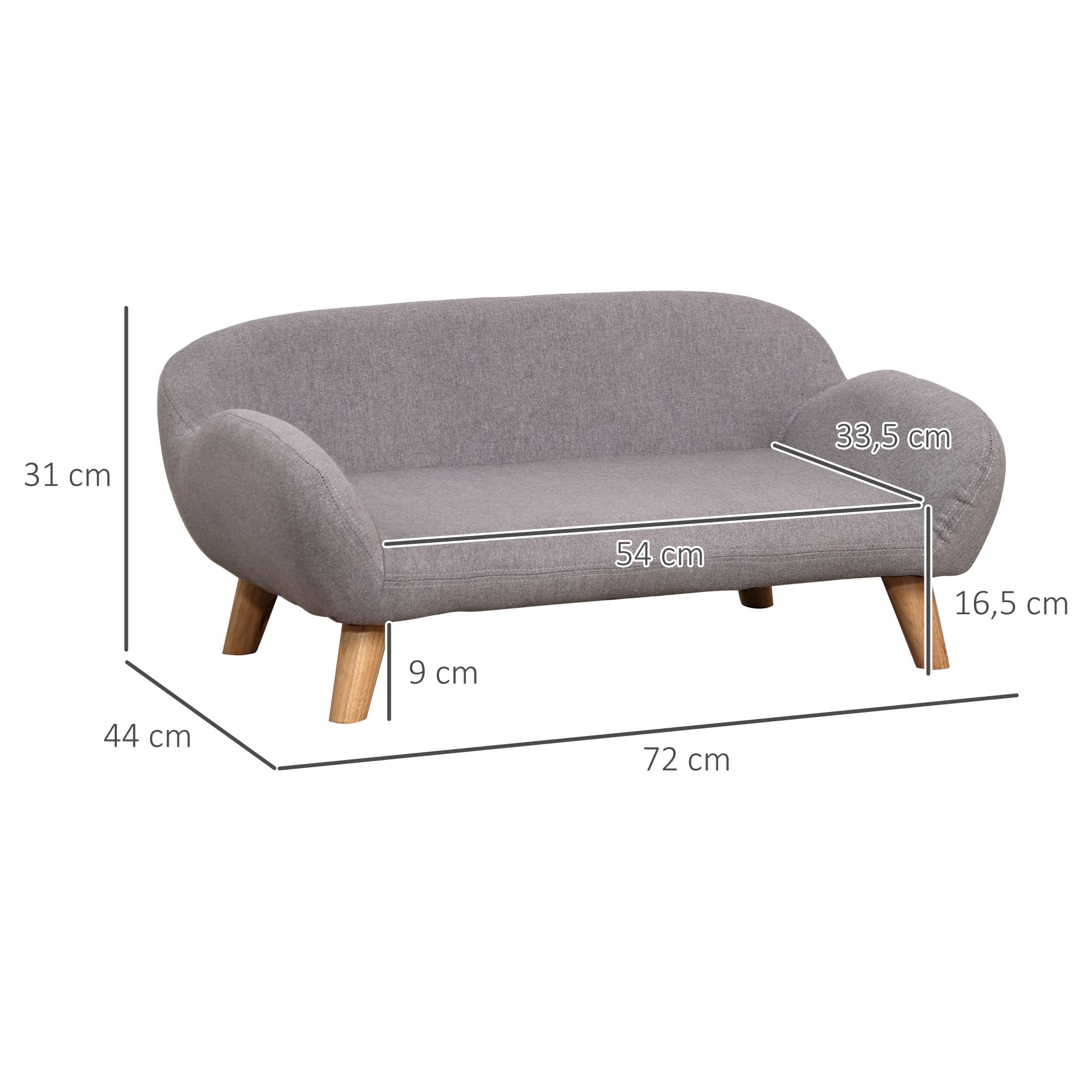 PawHut Canapé pour Chien canapé pour Animal de Compagnie Style scandinave Pieds effilés en Bois revêtement Tissu 72 x 44 x 31 cm - Gris