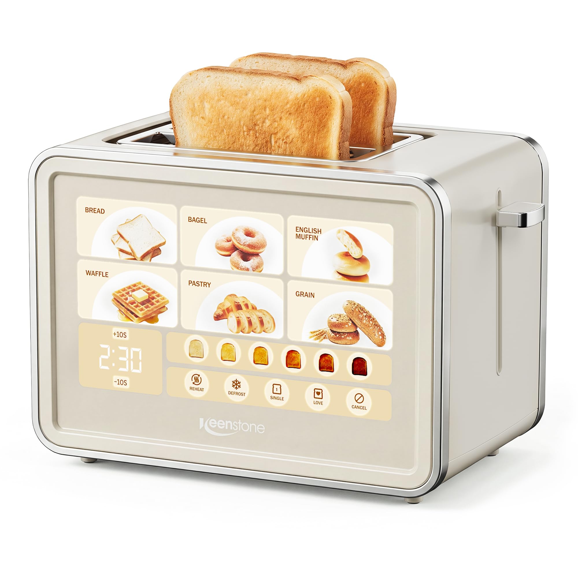 Keenstone 2 Slice Toaster, Smart Touch Screen Cream Toaster with Wide Slot