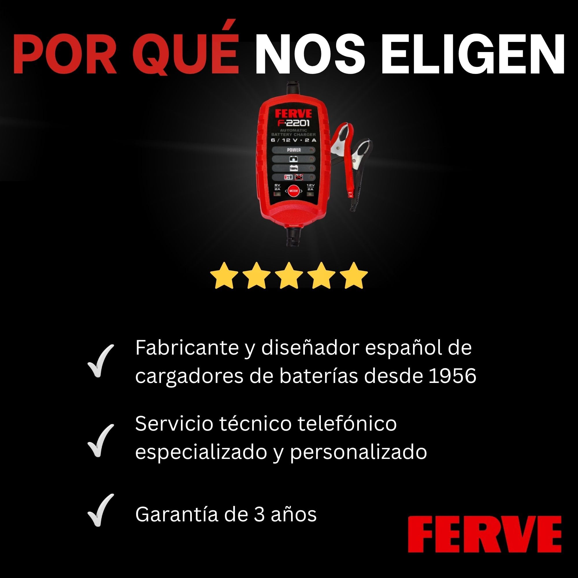 Ferve F-2201 Cargador de Baterías de Plomo Ácido