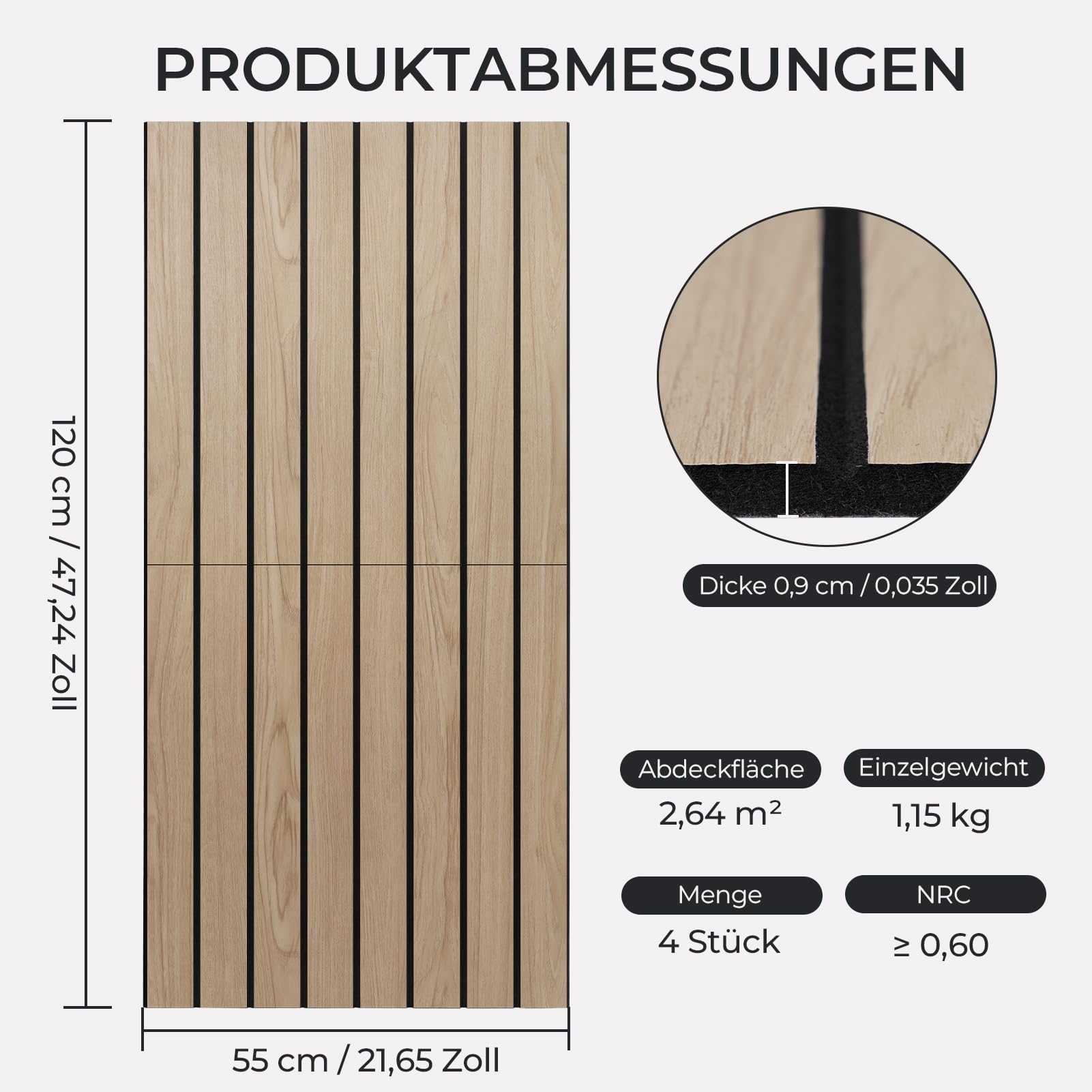 Akustikpaneele Selbstklebend 2.64m²-4 Stück Holzfarbe 120x55x0.9cm | Für Akustische Behandlung und Wanddekoration, Schallschutz Wand, Schallschutzplatten Besuche den Soundsbay-Store