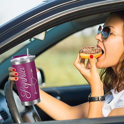Miniatura 7 de Vasos personalizados con tapa con nombre y pajilla vaso de café aislado personalizado regalos de cumpleaños de Navidad para hombres acero inoxidable