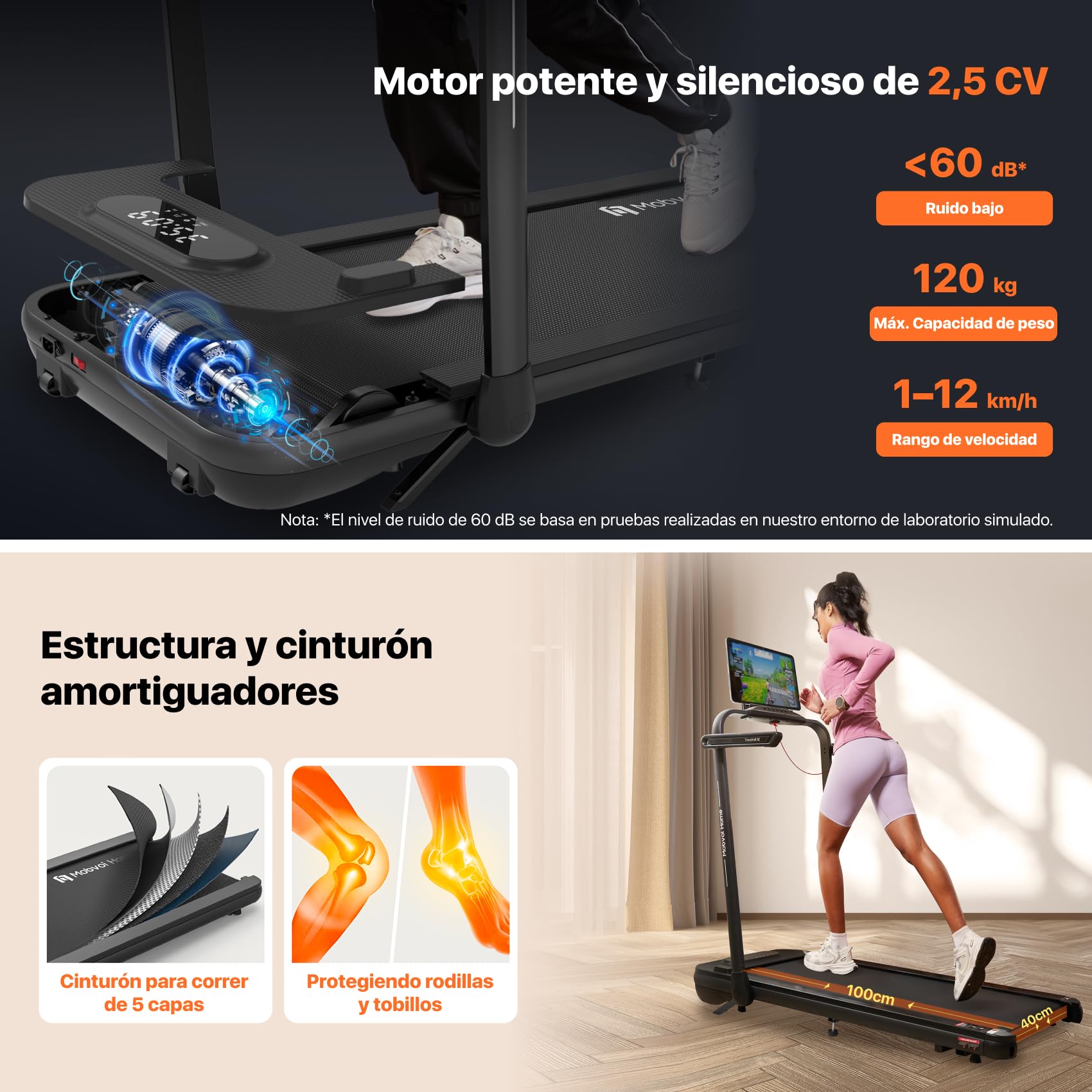 Mobvoi SE 3 en 1 - Smart IA con la App TicSports Cinta de Correr Plegable con Inclinación 6%, 2.5 HP, Portátil para Escritorio, Control Remoto y Pantalla LED