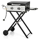Sophia & William Portable Gas Grill Griddle, Small Propane BBQ grill with Foldable Legs & Wheels for Outdoor Barbecue, Camping, Tailgating, Roadtrip, RV, 2 Burner Flat Top Griddle, 20,000 BTU, Black